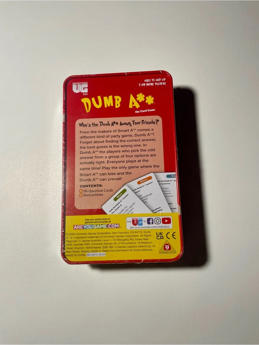 NIB Sealed Dumb A** Card Game University Games Fun Travel Tin Party Trivia Game